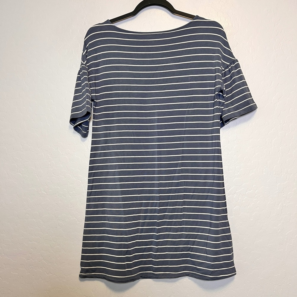 Garnet Hill Small T-Shirt Dress Blue White Striped Flutter Sleeve Scoop Neck - Picture 2 of 5
